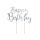 Topper na tort Happy Birthday, srebrny, 22,5 cm