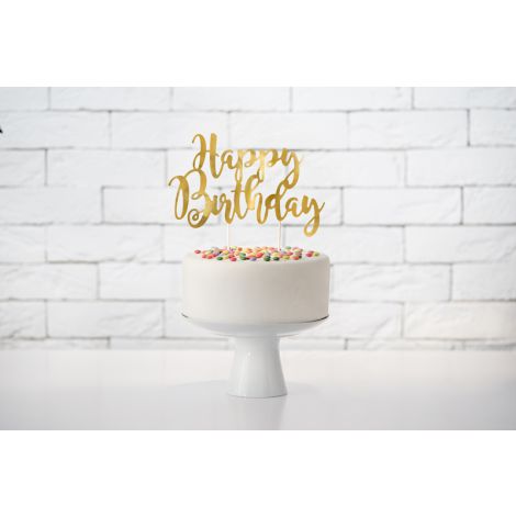 Topper na tort Happy Birthday, złoty, 22,5 cm - 2