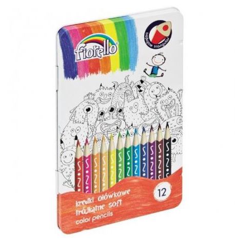Kredki ołówkowe Fiorello Super Soft, 12 kolorów, metalowe opakowanie