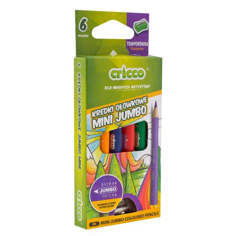 Kredki ołówkowe Cricco Mini Jumbo, 6 kolorów + temperówka