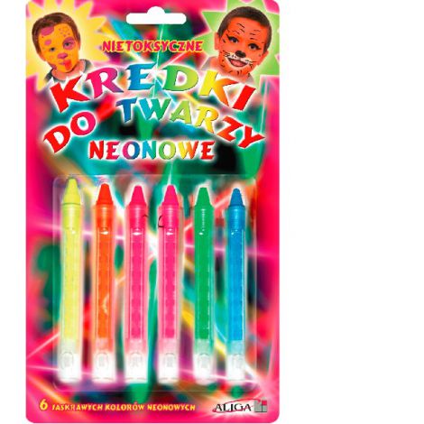 Kredki do twarzy Aliga, 6 kolorów neon, wysuwane