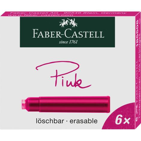 Naboje atramentowe Faber-Castell, krótkie, różowe, 6 sztuk