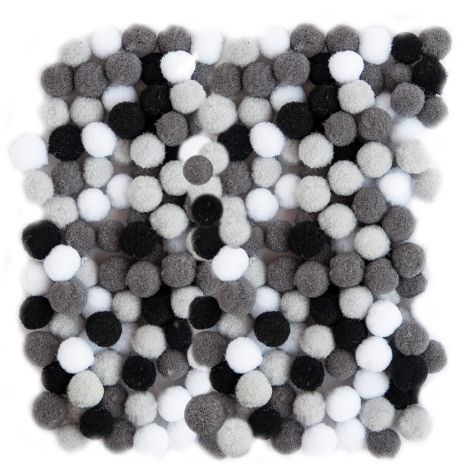 Pompony poliestrowe dpCraft 1cm Biało-Czarne, 120szt