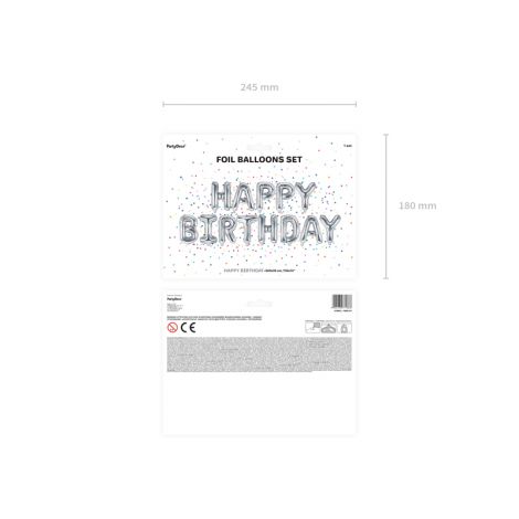 Balon foliowy Happy Birthday, 340x35cm, srebrny - 2