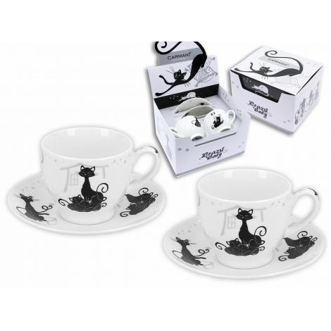 Komplet dwóch filiżanek Carmani 100ml espresso ze spodkami - Koty