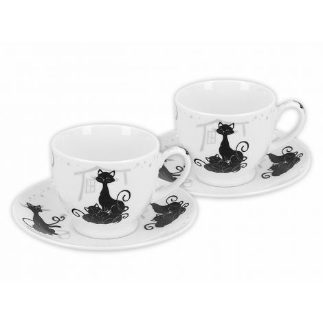 Komplet dwóch filiżanek Carmani 100ml espresso ze spodkami - Koty - 2