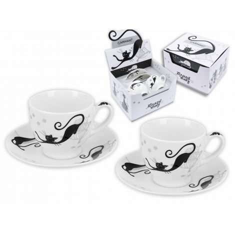 Komplet dwóch filiżanek Carmani 100ml espresso ze spodkami - Koty