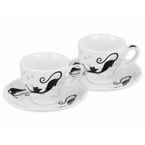 Komplet dwóch filiżanek Carmani 100ml espresso ze spodkami - Koty - 2