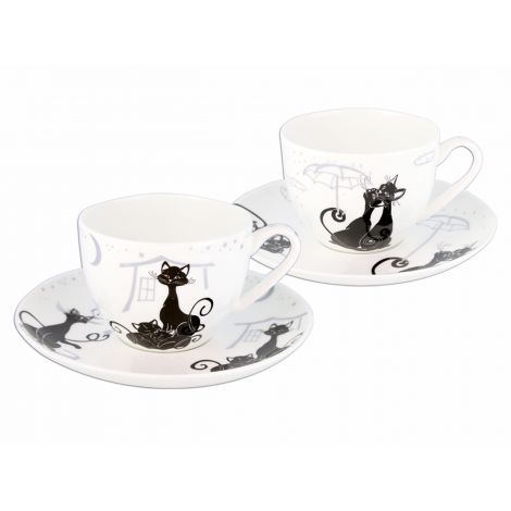 Komplet dwóch filiżanek Carmani 250ml ze spodkami - Koty - 2