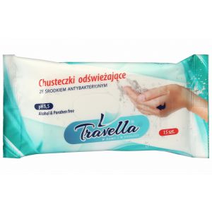 Chusteczki odświeżające Ravi Travella  z płynem antybakteryjnym, 15szt