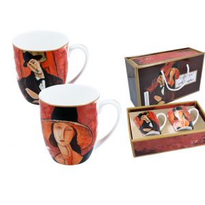 Komplet dwóch kubków Carmani 450ml - A. Modigliani, Kobieta w kapeluszu i Mario Varvogli