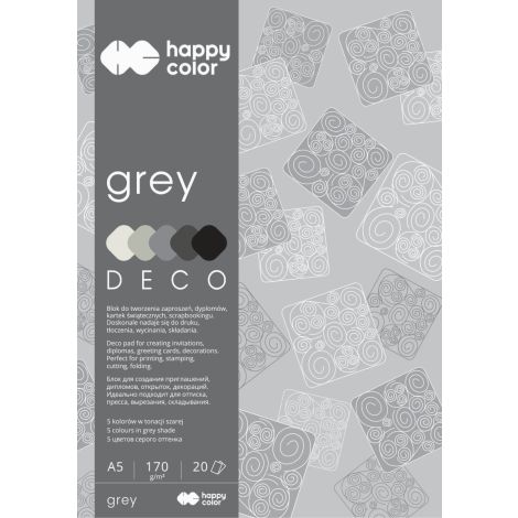 Blok Happy Color Deco Grey A5/20/170g 5 kolorów