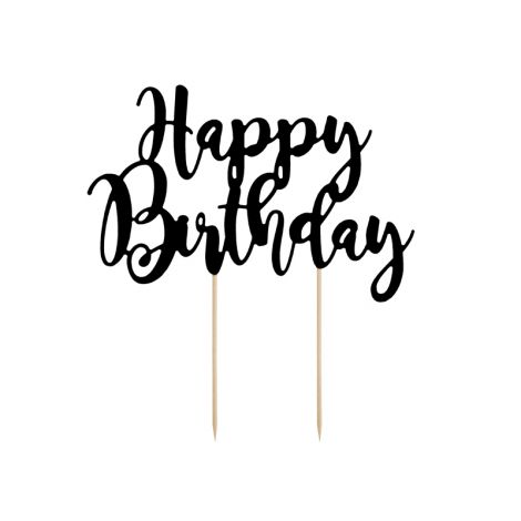 Topper na tort Happy Birthday, czarny, 22,5 cm
