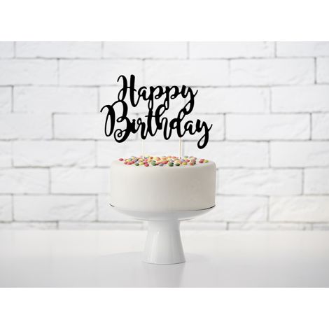 Topper na tort Happy Birthday, czarny, 22,5 cm - 3