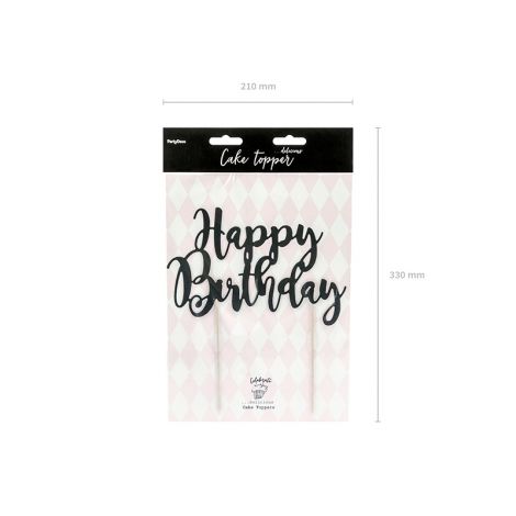 Topper na tort Happy Birthday, czarny, 22,5 cm - 4