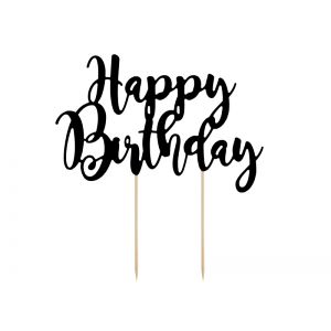 Topper na tort Happy Birthday, czarny, 22,5 cm