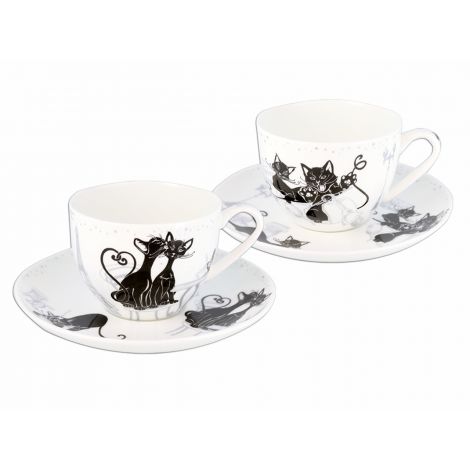 Komplet dwóch filiżanek Carmani 250ml ze spodkami - Koty - 2