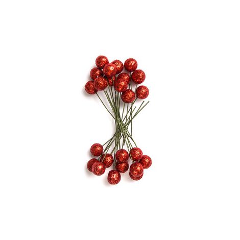 Kulki druciane dpCraft Owoce Ostrokrzewu 12mm, Czerwone Brokat, 24szt