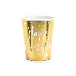 Kubeczki Happy New Year, złote, 220 ml, 6 sztuk
