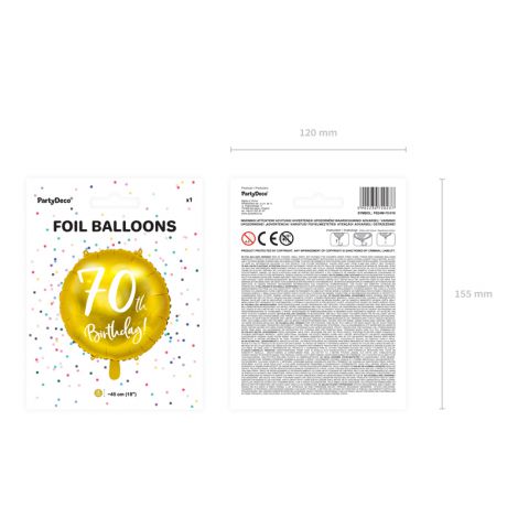 Balon foliowy 70th Birthday, złoty, 45cm - 4
