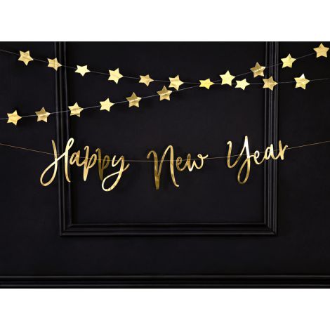 Baner Happy New Year, 66 x 18 cm, złoty - 3