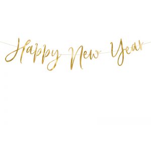 Baner Happy New Year, 66 x 18 cm, złoty