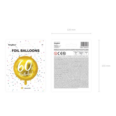 Balon foliowy 60th Birthday, złoty, 45cm - 2