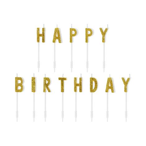 Świeczki urodzinowe Happy Birthday, złote, 2,5 cm, 13 sztuk