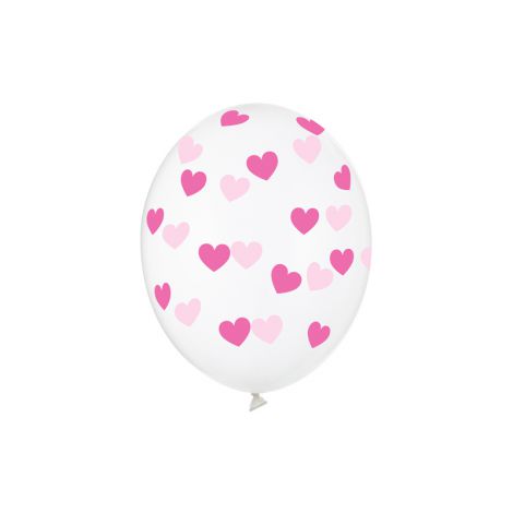 Balony Serduszka, 30cm, Crystal Clear, 6 sztuk