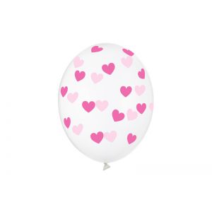 Balony Serduszka, 30cm, Crystal Clear, 6 sztuk