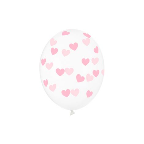 Balony Serduszka, 30cm, Crystal Clear, 6 sztuk