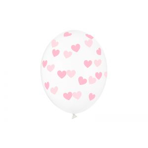 Balony Serduszka, 30cm, Crystal Clear, 6 sztuk