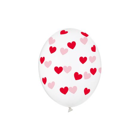 Balony Serduszka, 30cm, Crystal Clear, 6 sztuk