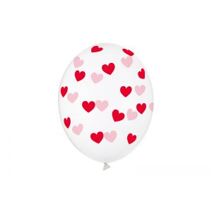 Balony Serduszka, 30cm, Crystal Clear, 6 sztuk
