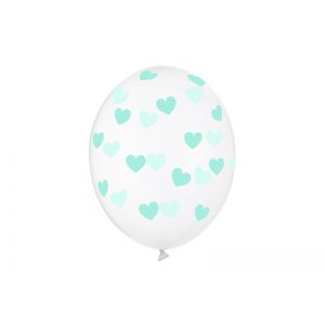 Balony Serduszka, 30cm, Crystal Clear, 6 sztuk