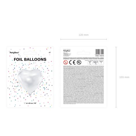 Balon foliowy Serce, 45cm, biały - 3