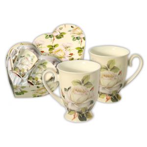 Komplet dwóch kubków w sercu Carmani 280ml - Biała Róża
