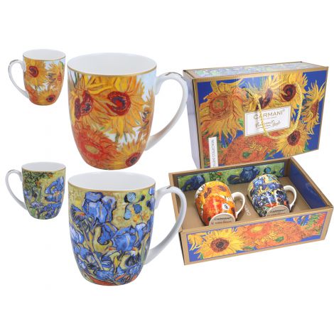 Komplet dwóch kubków Carmani 450ml - V. van Gogh, Słoneczniki i Irysy