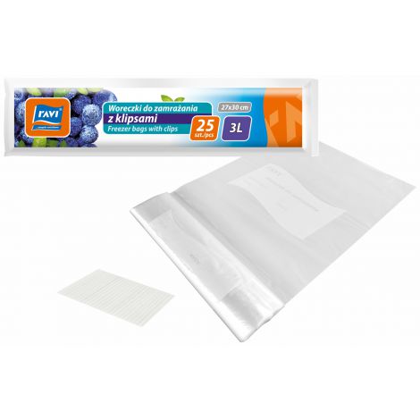 Woreczki do zamrażania Ravi z klipsami 3L 27x30cm, 25szt