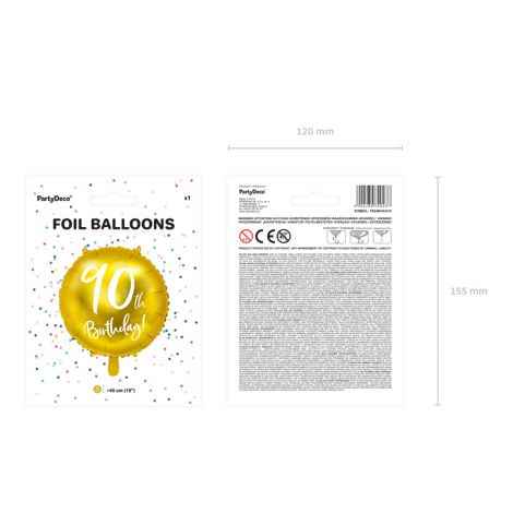 Balon foliowy 90th Birthday, złoty, 45cm - 4