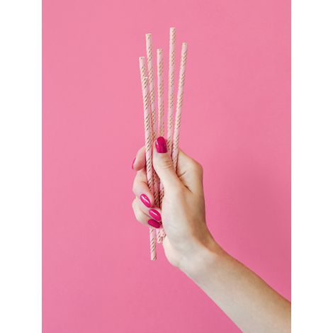Słomki papierowe, jasnoróżowe, 19.5cm, 10 sztuk - 4