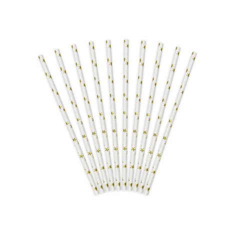 Słomki papierowe, złote, 19.5cm, 10 sztuk - 2