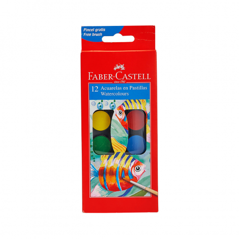 Farby akwarelowe Faber-Castell szkolne, 12 kolorów, 24mm