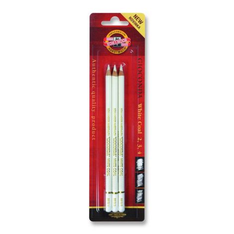 Węgiel rysunkowy w drewnie Koh-i-Noor, 3 sztuki, twardość 2, 3, 4, biały
