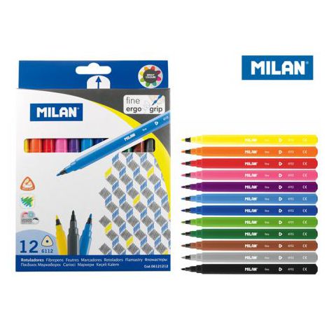 Flamastry Milan trójkątne 6112, 12 kolorów