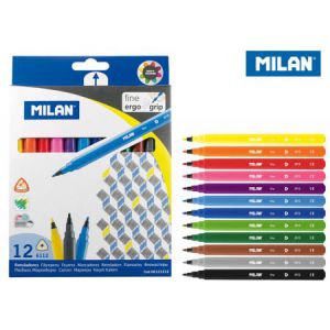Flamastry Milan trójkątne 6112, 12 kolorów