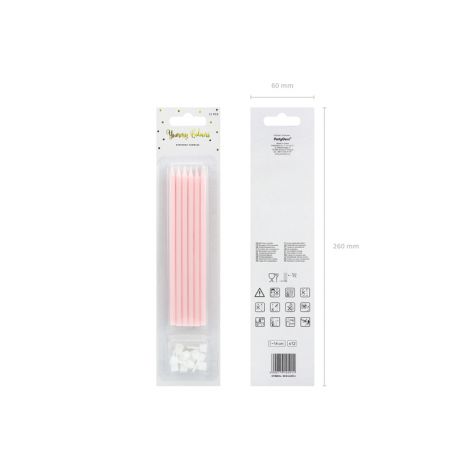 Świeczki urodzinowe gładkie, jasnoróżowe, 14 cm, 12 sztuk - 2