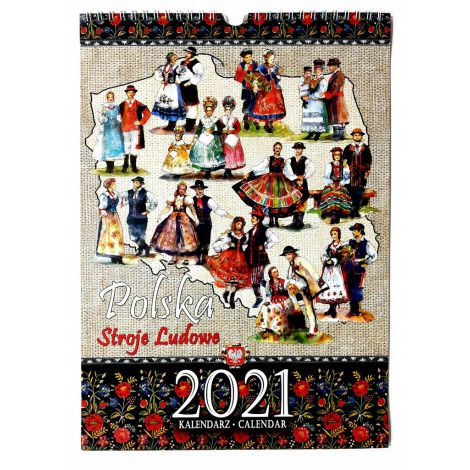 2024 Kalendarz Ścienny Polskie stroje ludowe Akwarela B4