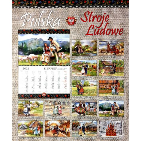 2024 Kalendarz Ścienny Polskie stroje ludowe Akwarela B4 - 2