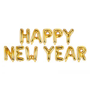Balon foliowy Happy New Year, 370 x 35 cm, złoty